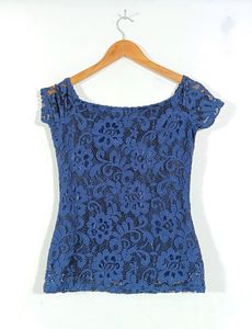Blue Lace Cap Sleeve Top