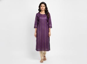 Elegant Purple Kurti with Gold Stripes
