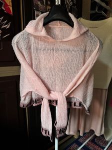 Baby Pink Knitted Cropped Hoodie