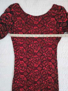 Elegant Red &amp; Black Lace Rose Dress bust 34/36