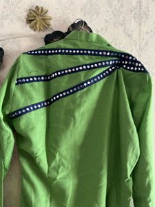 Navratri Vibrant Green Kurta with Mirror Work