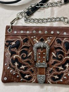 Western Style Embellished Brown Crossbody Bag