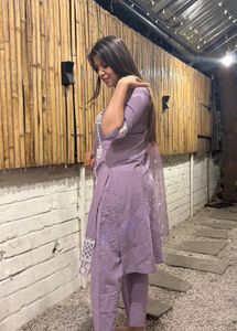 Lavender Kurta Set with White Embroidery