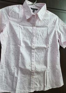 Pink Speckled Short Sleeve Button-Up Shirt