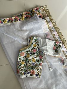 Embroidered White Silk Choli