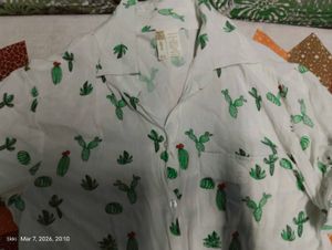 Cute Cactus Print Button-Up Shirt pure cotton perf