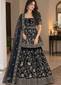 Stunning Navy Blue Embroidered Lehenga Choli