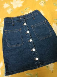Blue Denim Button-Front Mini Skirt