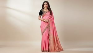 Pink Embroidered saree with sitchted blouse