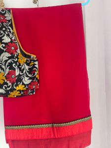 PURE GEORGETTE RED SAREE with blouse