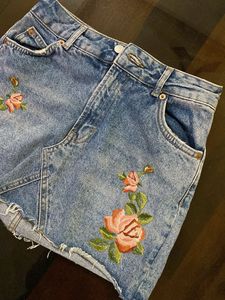 Embroidered Denim Mini Skirt