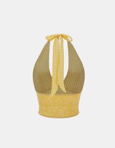 Yellow Gingham Halter Neck Crop Top