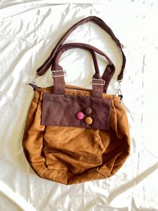 Brown Hobo Shoulder Bag with Cute Buttons