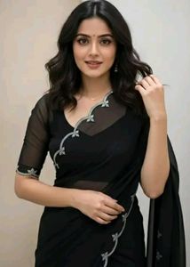 Elegant Black Saree with Scalloped Border