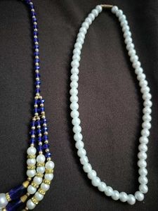 Combo Elegant Pearl and Blue Beaded Necklace Se