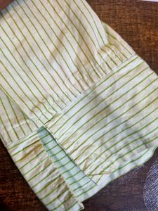 Green And White Stripes Button-up T Shirt