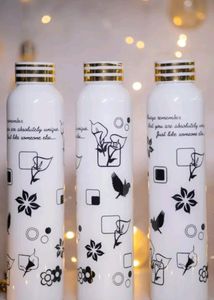 Floral Printed Black Water Bottle