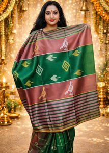 Elegant Green Pure Bishnupuri Silk Kalakhetra Hand