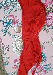 Red Cotton Self Printed Bralette