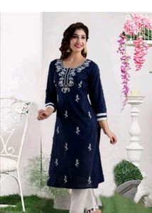 Embroidered Navy Blue Kurta and pant