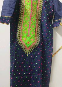 Embroidered Navy Blue Kurta