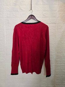Classic Red Cardigan with Black Trim
