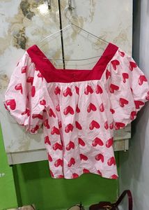 Cute Pink Heart Print Top