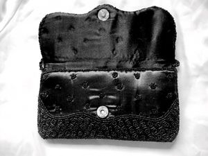 Black Beaded Evening Clutch Bag with strap