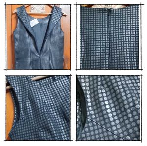 Korean Metallic Grid Print Sleeveless Dress
