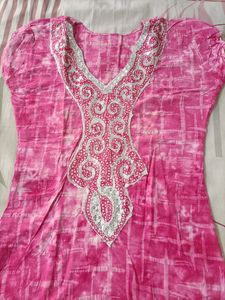 PINK COTTON TIKKI WORK KURTI