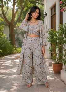 Floral Print Crop Top Palazzo Set