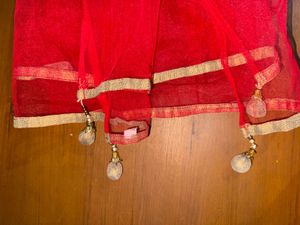 Red Dupatta with Golden Border