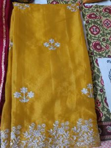 Yellow Embroidered Silk Saree