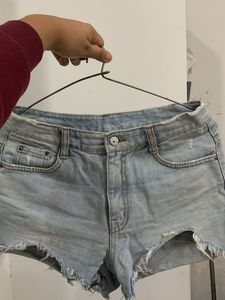 Light Wash Distressed Denim Shorts