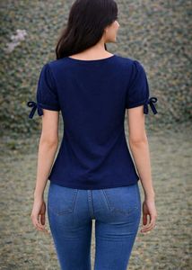 Charming Navy Blue Embroidered Top