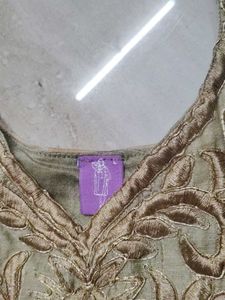 Elegant Olive Green Anarkali Kurta with Intricate