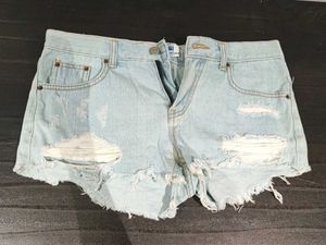 Light Wash Ripped Denim Shorts