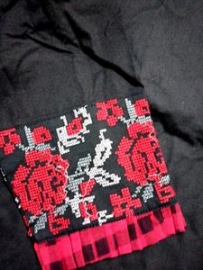 Black crop shirt with Embroidered Sleeves