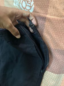 comfortable black straight fit trousers