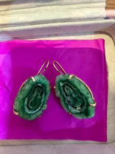 Real Natural Green Agate Slice Earrings