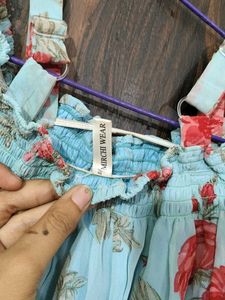 Light Blue Floral Tiered Midi Dress