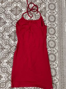 Red Ruched Mini Dress with White Cropped Top