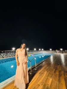Peach Swiss Dot Tiered Maxi Dress