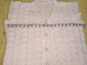 White Knitted Sleeveless Cardigan