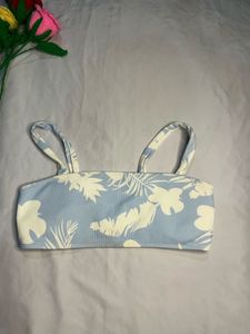 Blue Floral Print Bikini Top