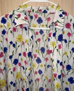 Floral Print Short Sleeve Button-Up Top
