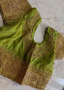 Teal &amp; Gold Embroidered Silk Saree