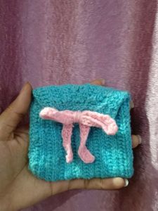 Handmade Knitted Teal Pouch