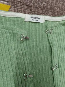 Green Ribbed Cropped Cardigan