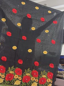 Black Floral Embroidered Sheer Fabric